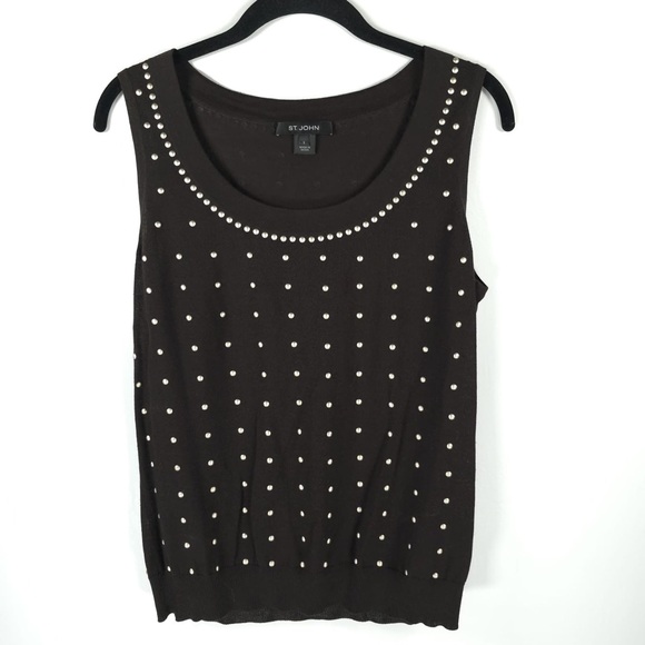 ST. JOHN WOOL Blend Riveted Chocolate Brown Shell Top Size SMALL - Picture 9 of 10